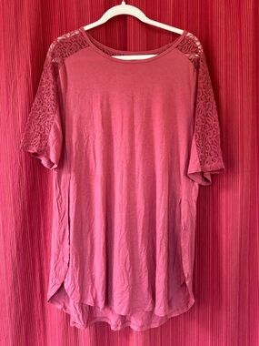 NWT Old Navy Short Sleeve Lace-Shoulder Tunic Top - Dusty Rose - XL New